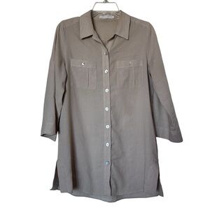Anne Fontaine Aimane Beige Tan Linen Shirt Top Size 38 Button Down Collared